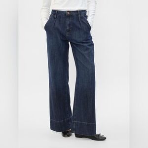 NWT GAP Dark Blue High Waisted Wide Leg Jeans Pleated Dark Wash